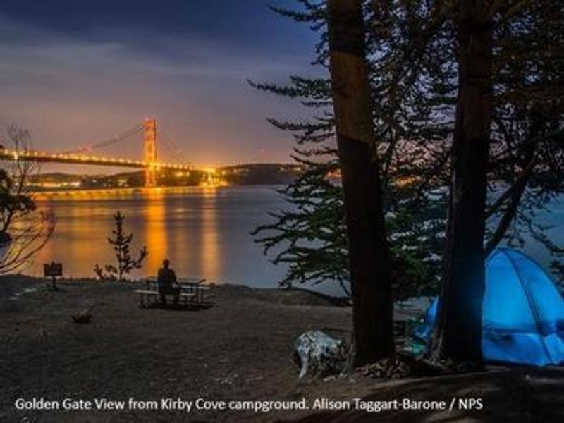 Kirby Cove on a clear night offers a magical view of the famous bridge and the City by the Bay.