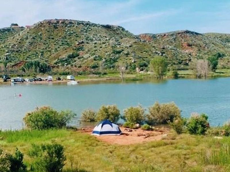 Camping in the meadow by Harbor Bay.