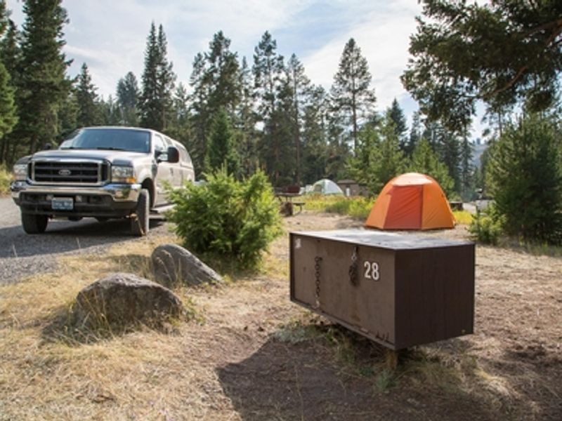 Campsite with bear proof food storage at Tower Fall Campground