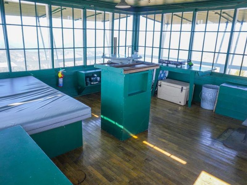 an old alidade inside a fire lookout