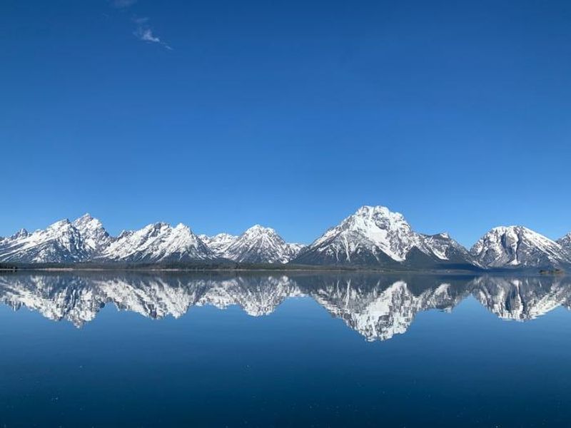 View of the Tetons from the Signal Mountain Campground beach area.