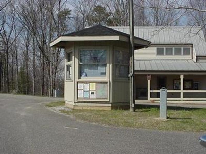 Campground kiosk in front of the bathhouse in the campground.