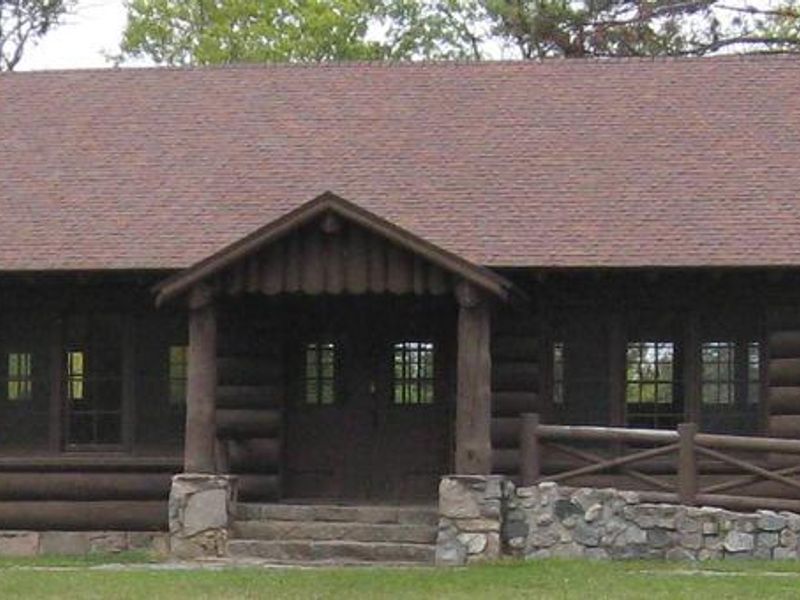 Civilian Conservation Corp era log pavilion.  Pavilion is available for day-use via the reservation service.  Facilities include tables, electricity, outdoor grill and tables, and outhouse.