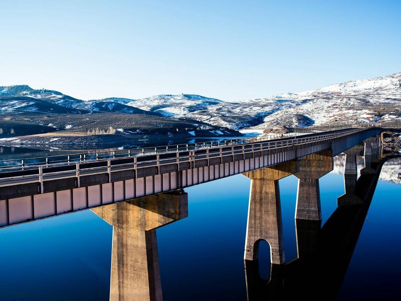 U.S. Highway 50 crosses Blue Mesa Reservoir on Middle Bridge