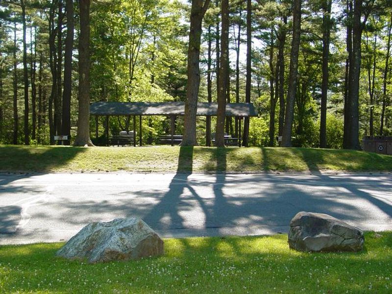 A view of the picnic shelter from across the parking lot.