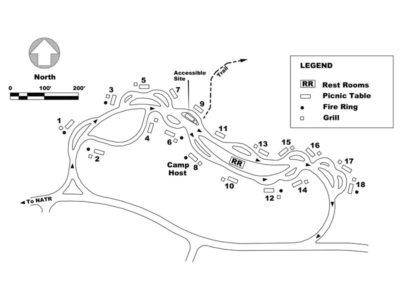 Location and type of campsites at Jeff Busby Campground.