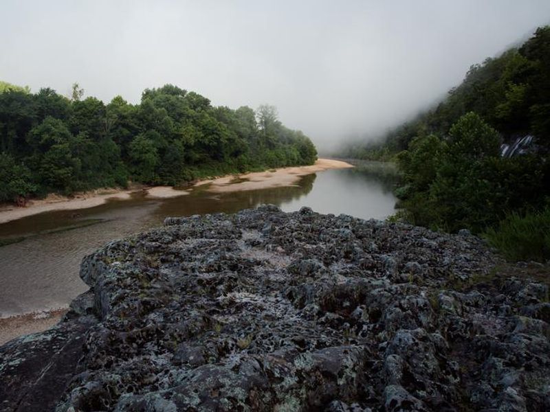 A view of the Buffalo River from Skull Rock in the Buffalo Point Campground, looking upstream. 