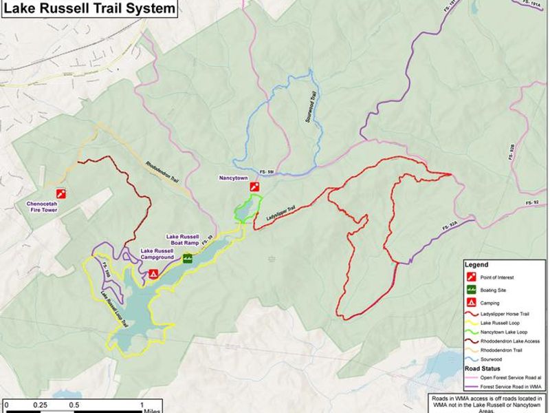Here is a copy of the Lake Russell Recreation Area and Nancytown Day Trail Map System