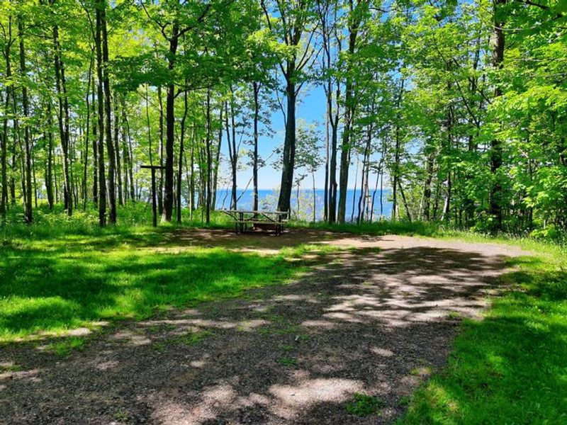 One of the campsites in Black River Harbor Campground with a view of Lake Superior.