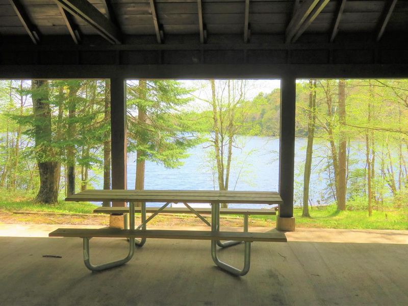 View of the lake from inside the Spearhead Point Shelter