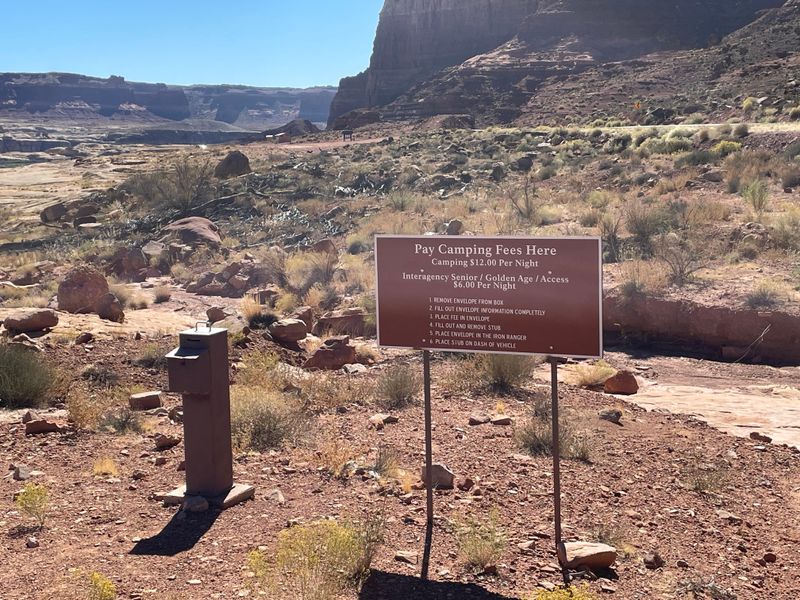 Pay your camping fee for the Dirty Devil primitive camping area at the iron ranger