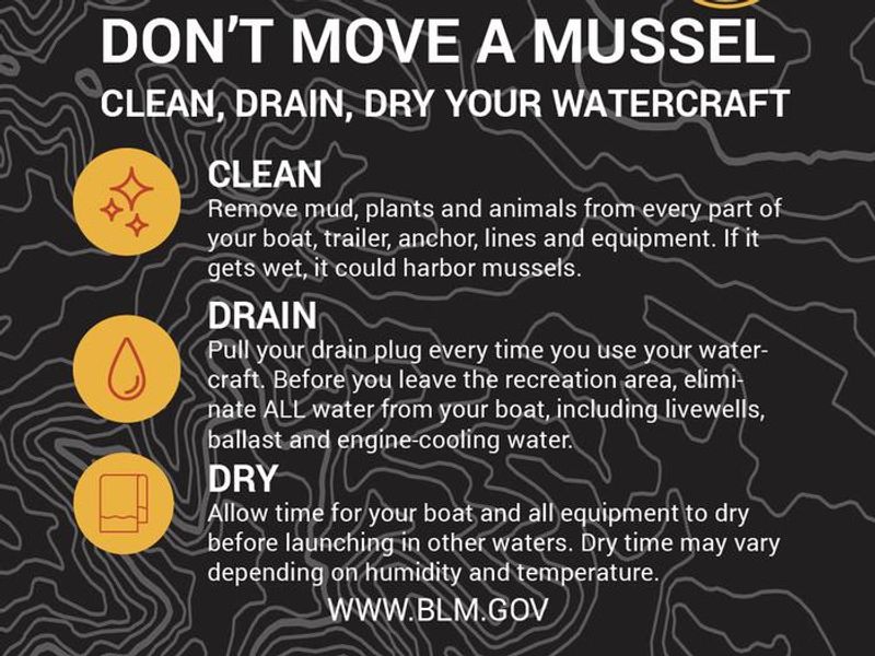 CLEAN, DRAIN, DRY boats and any other recreational equipment that comes in contact with water. Never dump unwanted bait, worms and fish parts or other organisms. For more information visit stopaquatichitchhikers.org