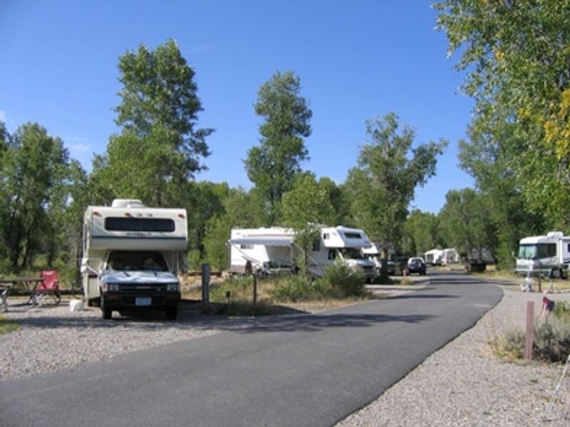 Gros Ventre campground offers camping for tents and dry camping for RVs with a maximum total length of 45 feet.