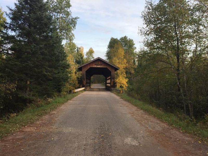 Smith Rapids Covered Bridge provides a scenic stop to enjoy the South Fork of the Flambeau River.