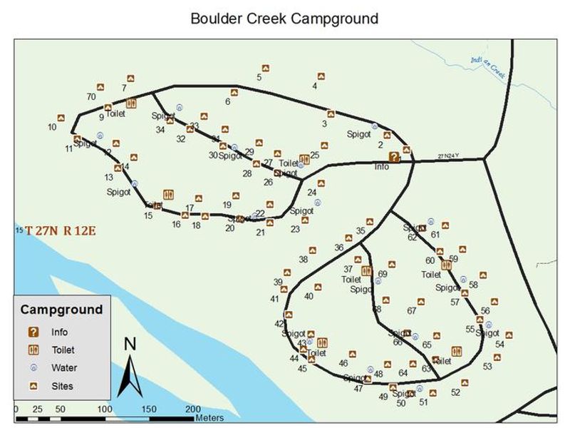 A map of the boulder creek campground. 