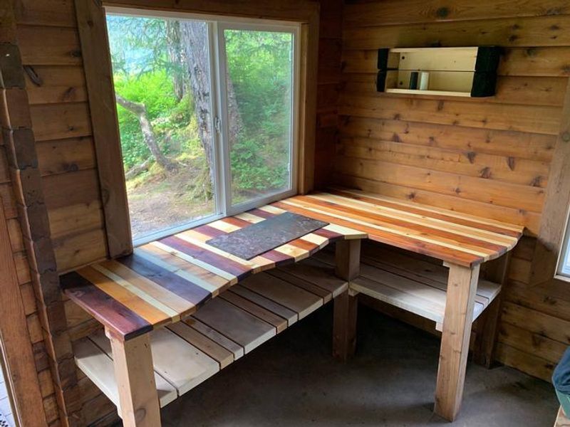 Harrison Lagoon Cabin- Cooking area