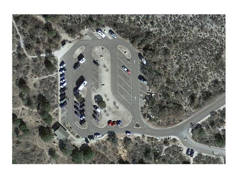 Satellite view of the Pine Spring RV Campground and trailhead parking area.  During the busy season this area becomes very congested.
