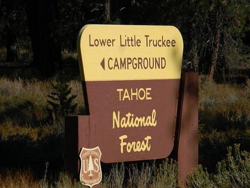 Entrance sign along Hwy 89 to the Lower Little Truckee campground.