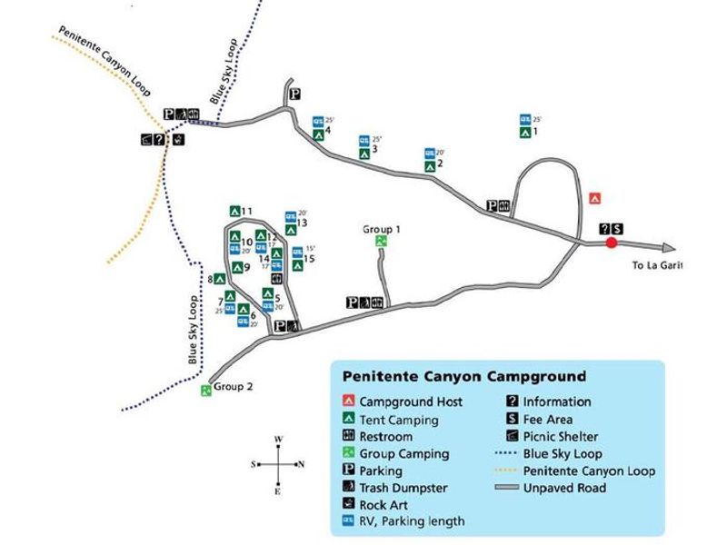 Penitente Campground Map w/ RV Spur Lengths