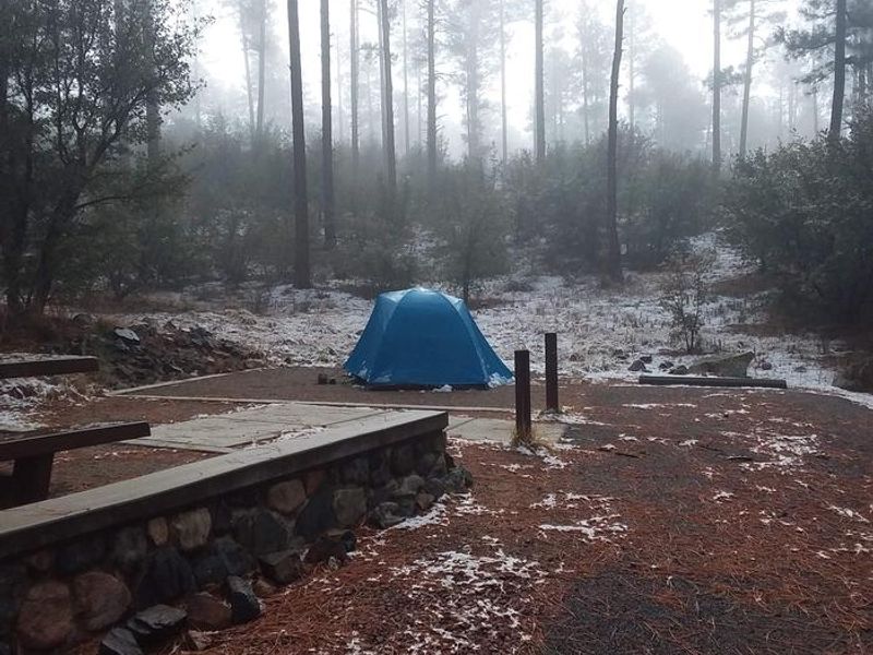 White Spar Campground Occupied Campsite on a Misty Morning