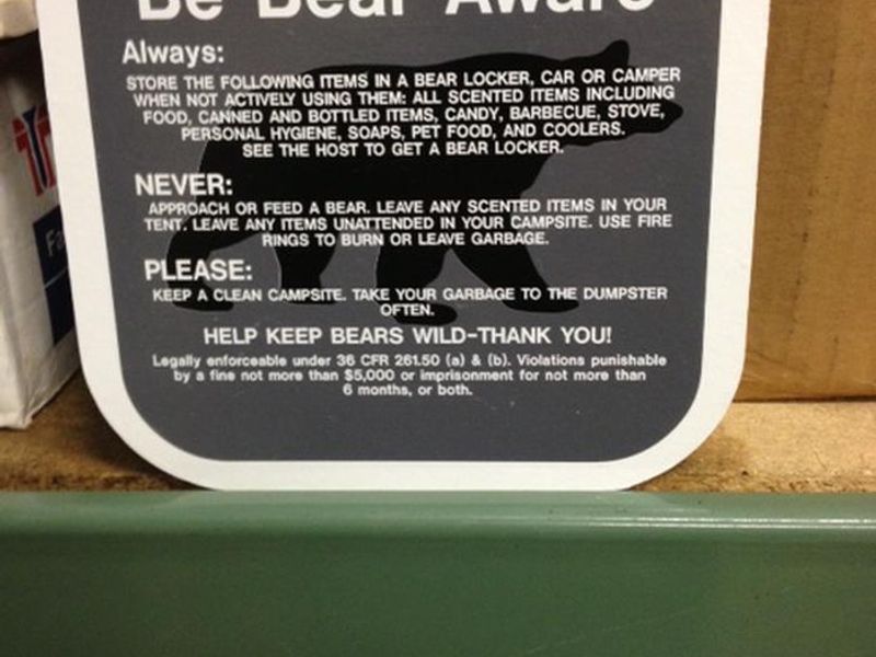 "Be Bear Aware" Placard