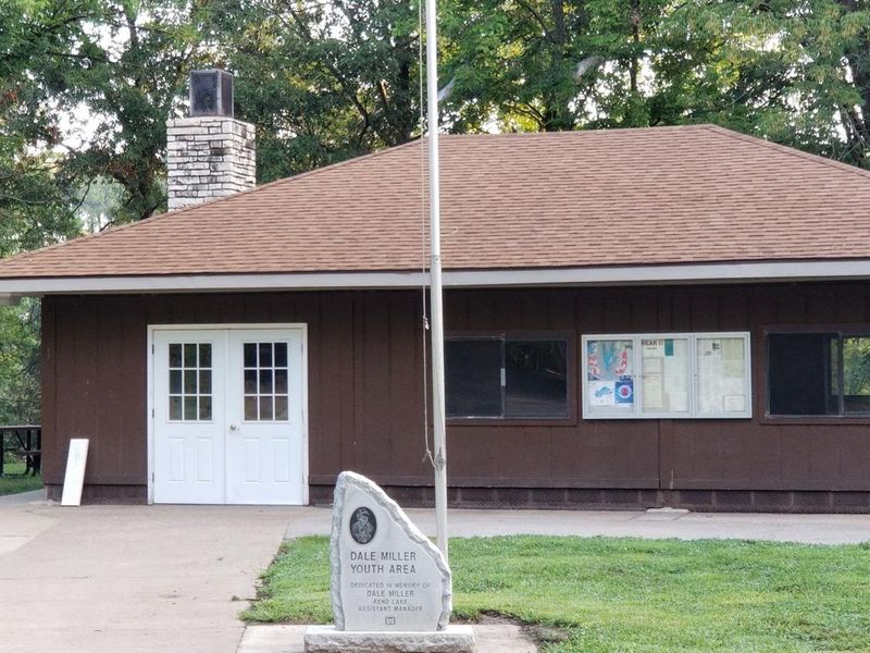 Enclosed Shelter with Fireplace located within Dale Miller Youth Group Area.