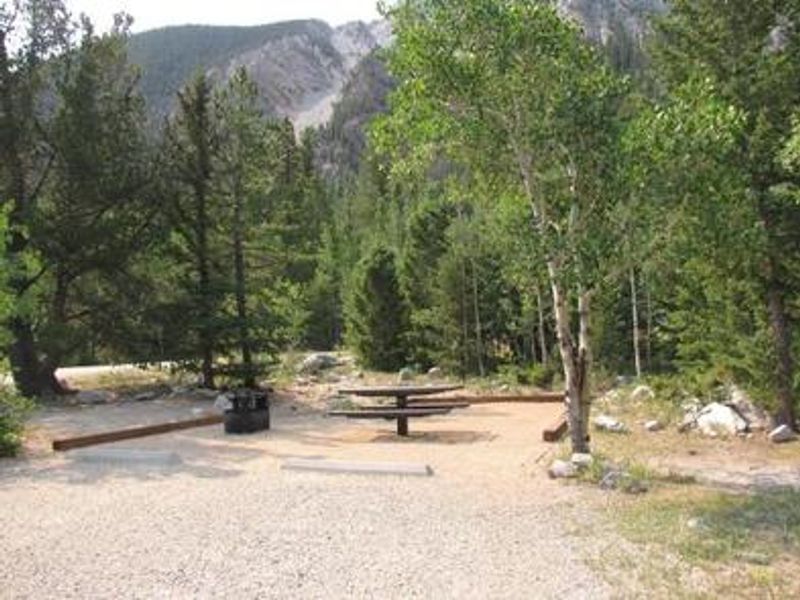 Campsite with picnic table and fire pit