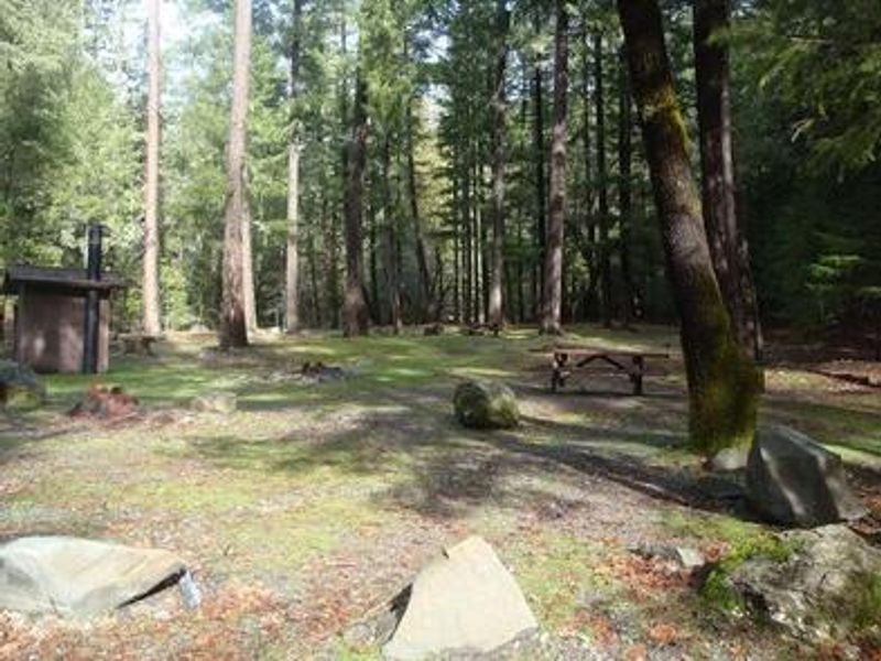 Large partially shaded campsites with vault toilets, picnic tables and fire rings. 