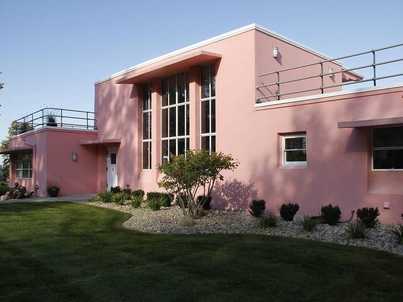 Florida Tropical House in Indiana Dunes National Park is one of 5 historic homes from the 1933 worlds fair.  The homes are along the lake in the Beverly Shores area.