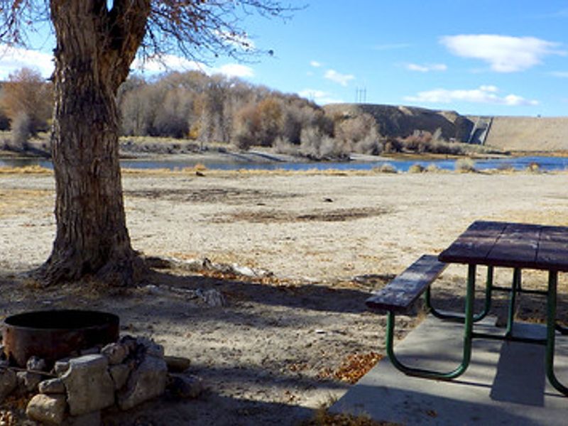 Tail race campground fire ring and picnic table