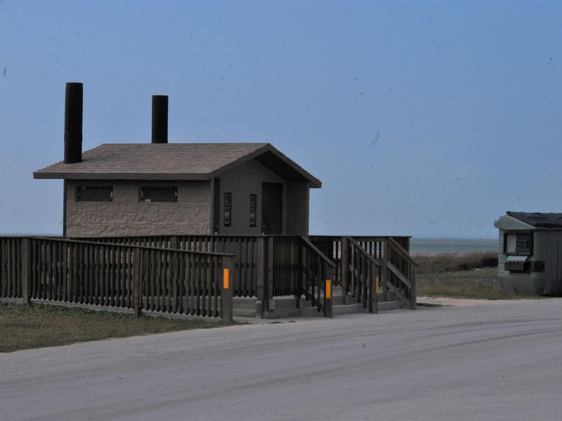 Accessible vault toilets are available at the north and south ends of Bird Island Basin Campground.