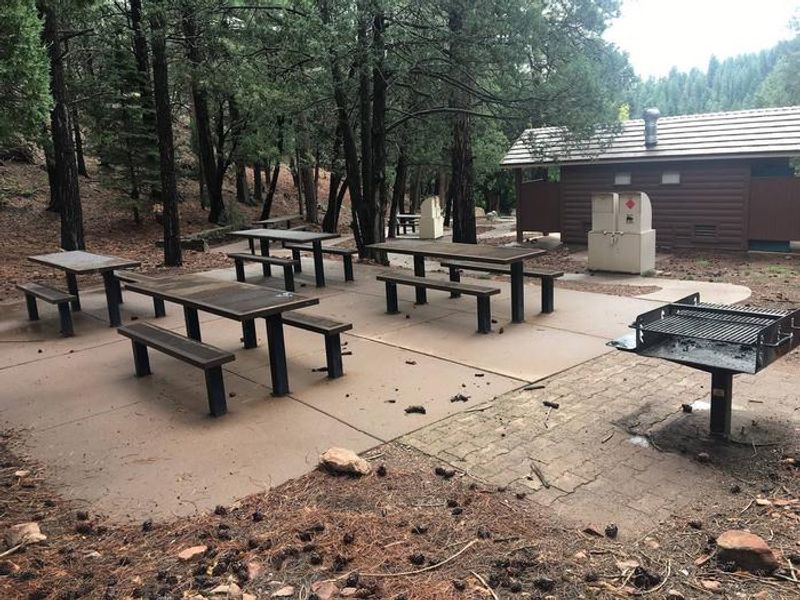 Tables and large grill in group site