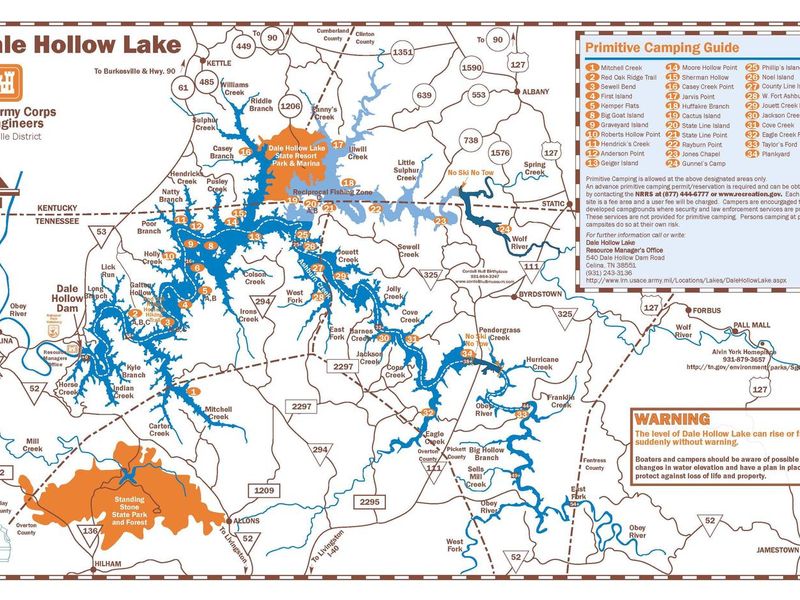 DALE HOLLOW LAKE PRIMITIVE CAMPING MAP