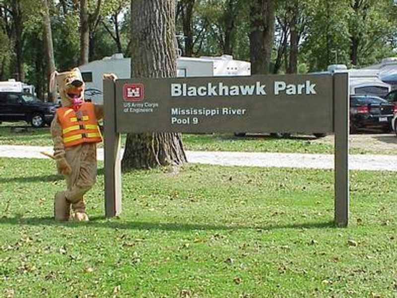 Bobber the Water Safety Dog and Park Sign