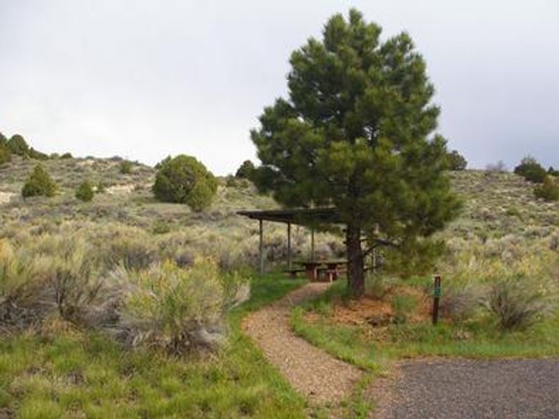 Typical campsite on the north side of the campground with shade structures.  