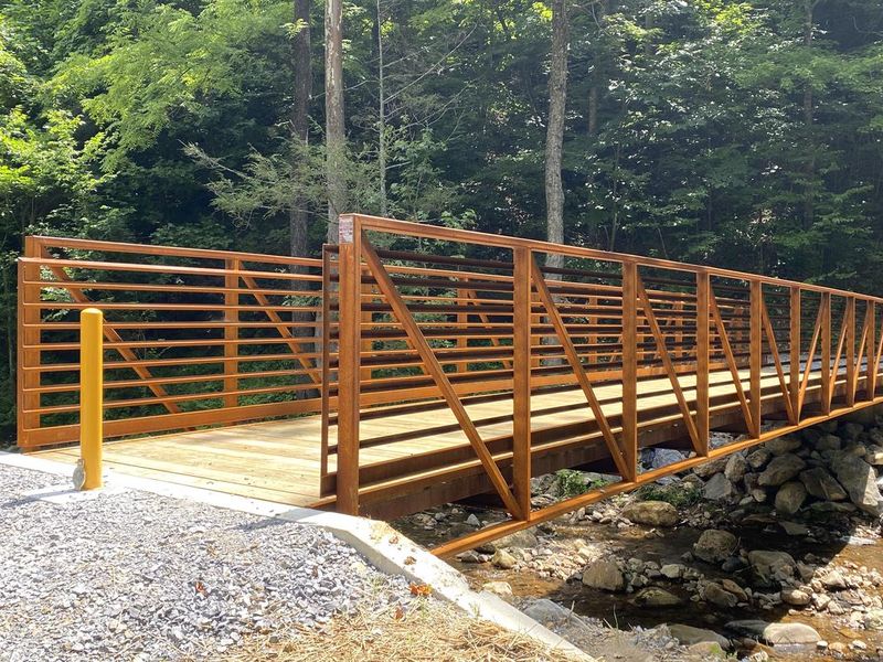 The main bridge into the campground, located next to the fee area.