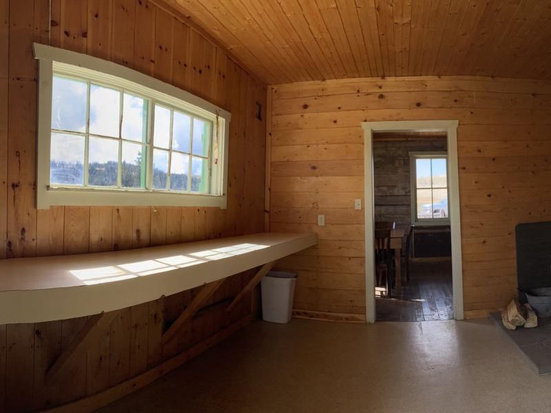 Seely Guard Station Interior, kitchen area and wood stove