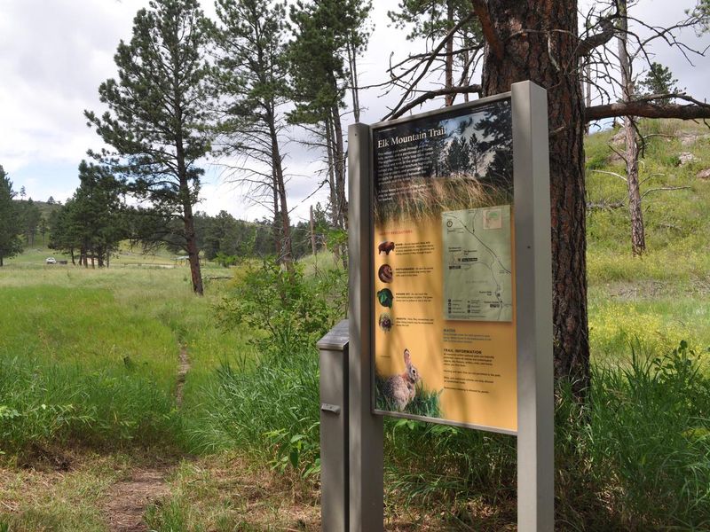 The Elk Mountain Campground is a moderately strenuous, half mile hike through the campground. Leashed pets are welcome on this trail.