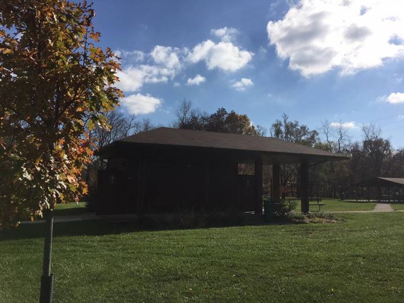 restroom located between the two shelters