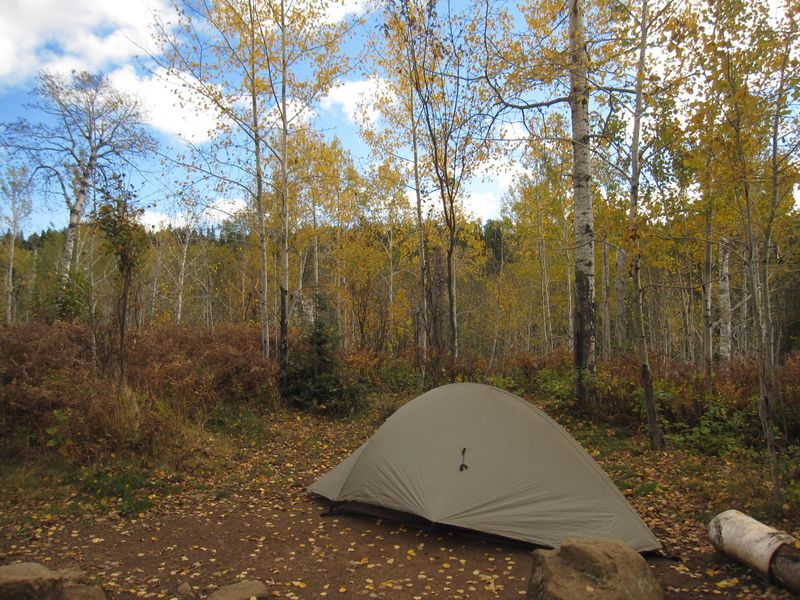Tent in East Chickenbone Campground during fall.