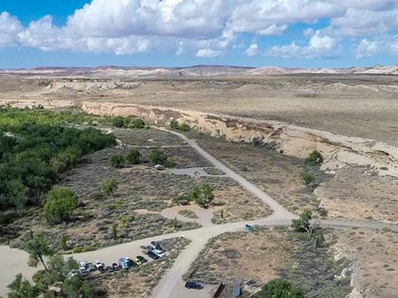 Aerial photo of Sand Island group sites and boat ramp