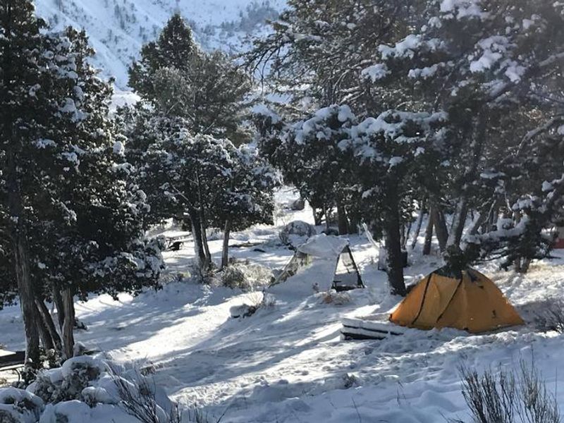 Mammoth Campsite 72 during a fall snow storm