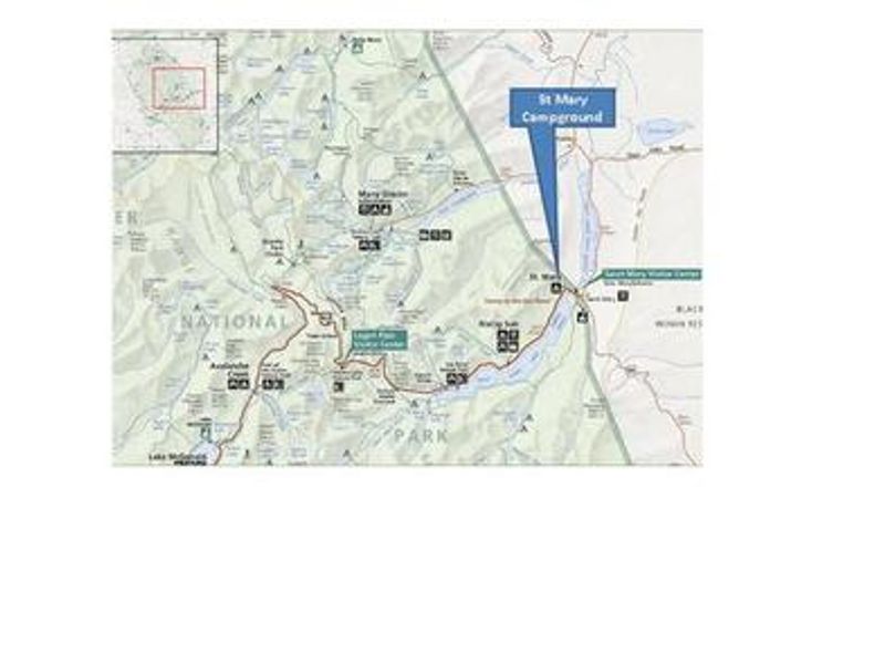 A map indicating the location of St. Mary Campground