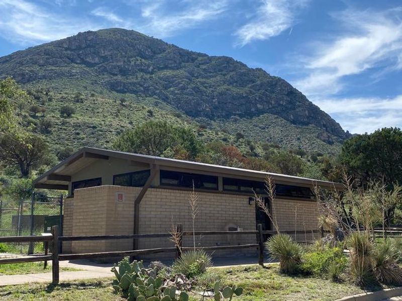Main restroom at Pine Springs Campground.  This restroom has running water and a filtered, water bottle filling station available.
