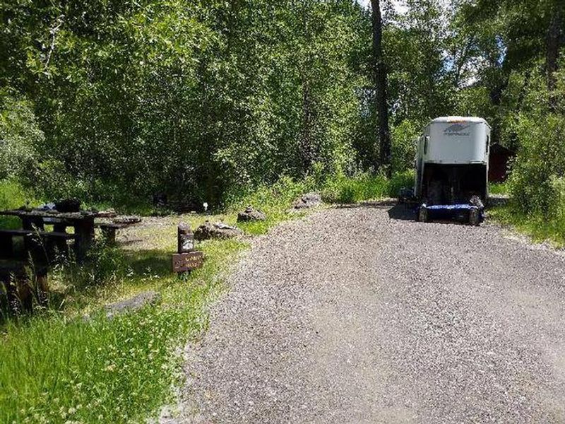 Trailer backed in a campsite