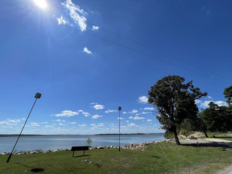 Campsite in Rocky Point Campground overlooking Wright Patman Lake.