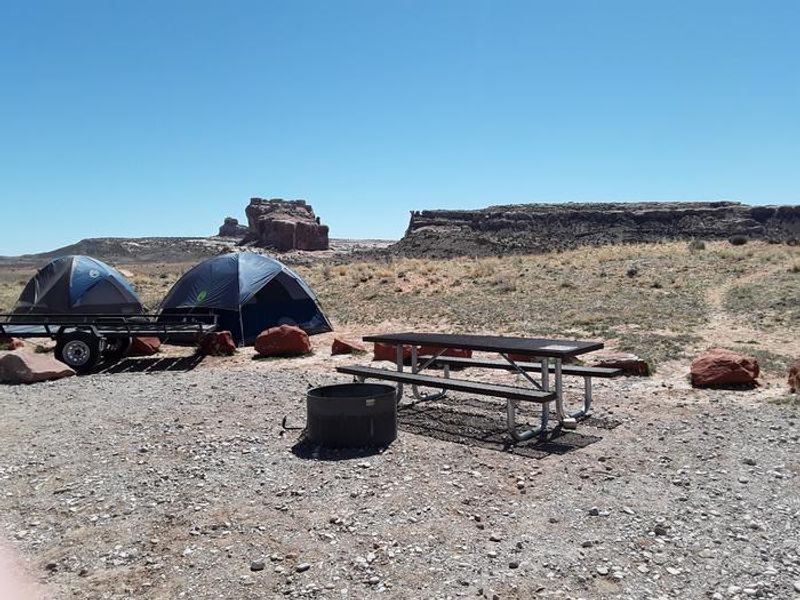 Courthouse Rock Campground campsites with rock formation in the background