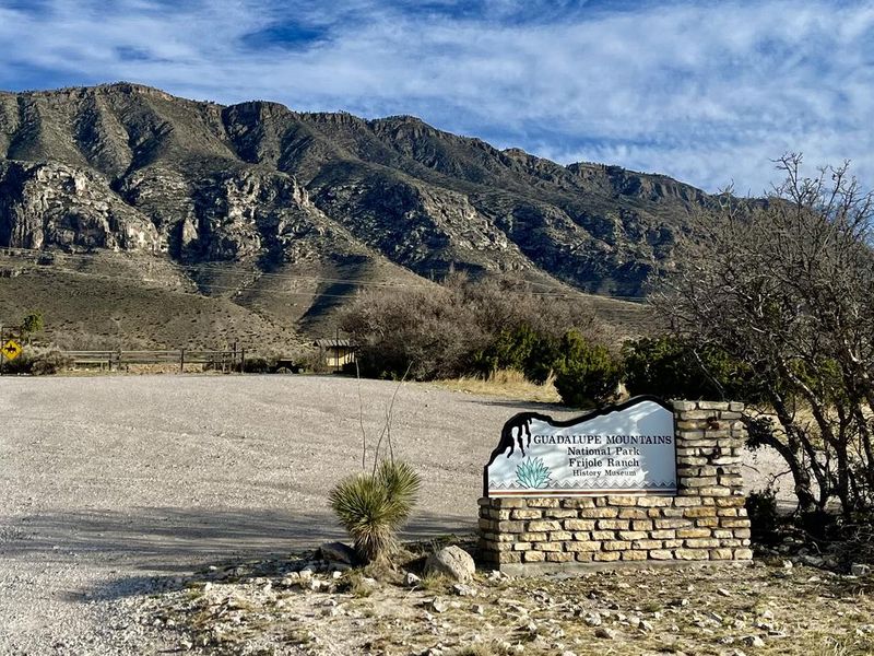 Entry sign to the Frijole Ranch area of Guadalupe Mountains National Park.