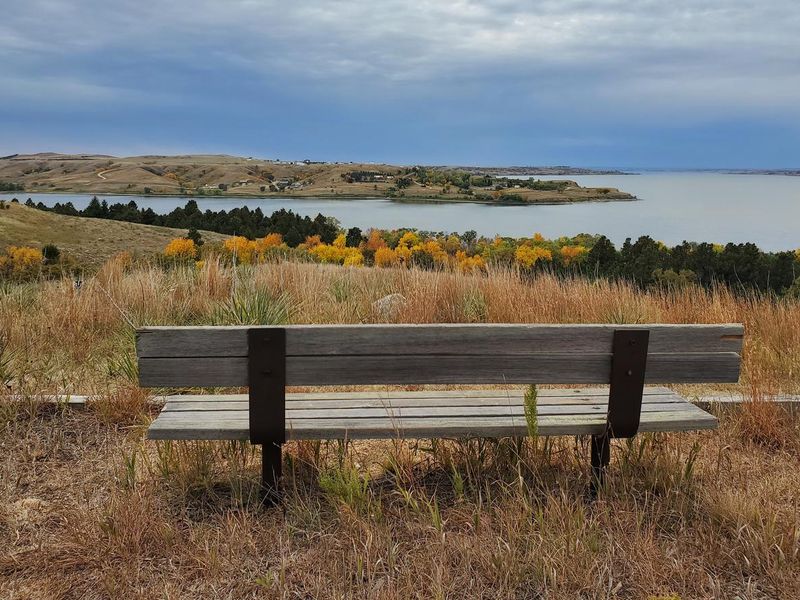 Beautiful fall colors can be seen from the bench at the Beaver Creek overlook.