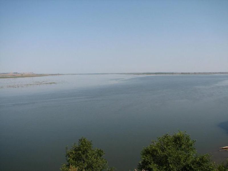 View of Lake Oahe from the high bank at Hazelton Recreation Area.